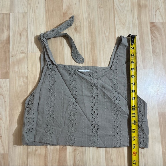 Zara | Sage Green Eyelet Bow Shoulder Square-Neck Crop Top Women's Medium - Picture 4 of 6